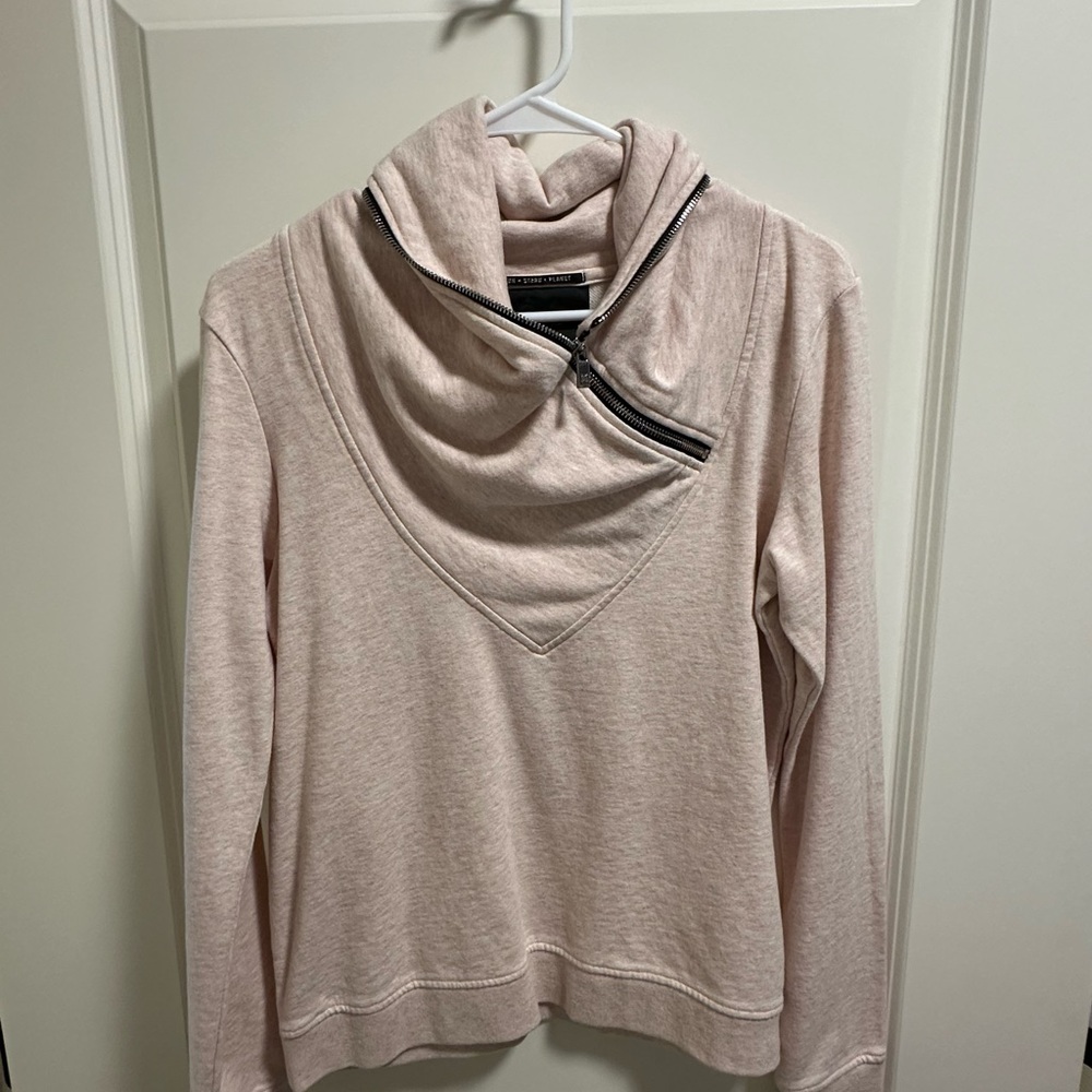 Scotch & Soda Light Pink Asymmetrical Zip Cowl-Neck Sweatshirt